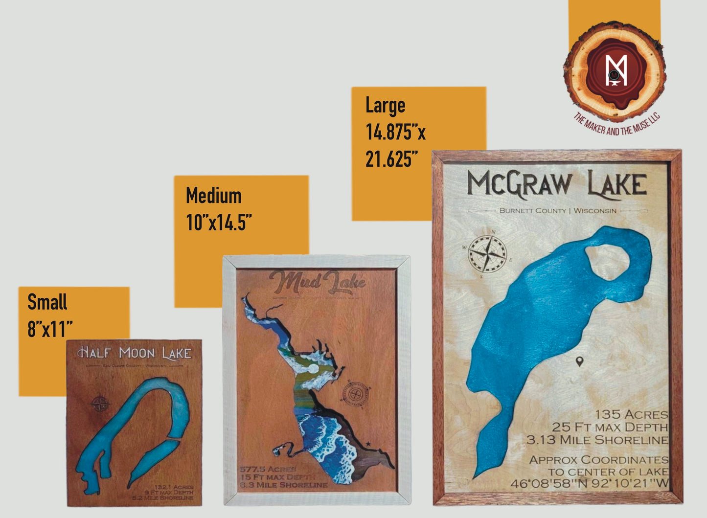 Lake Altoona Resin Wall Art | Eau Claire County WI | Lake Map | Wood Lake Map