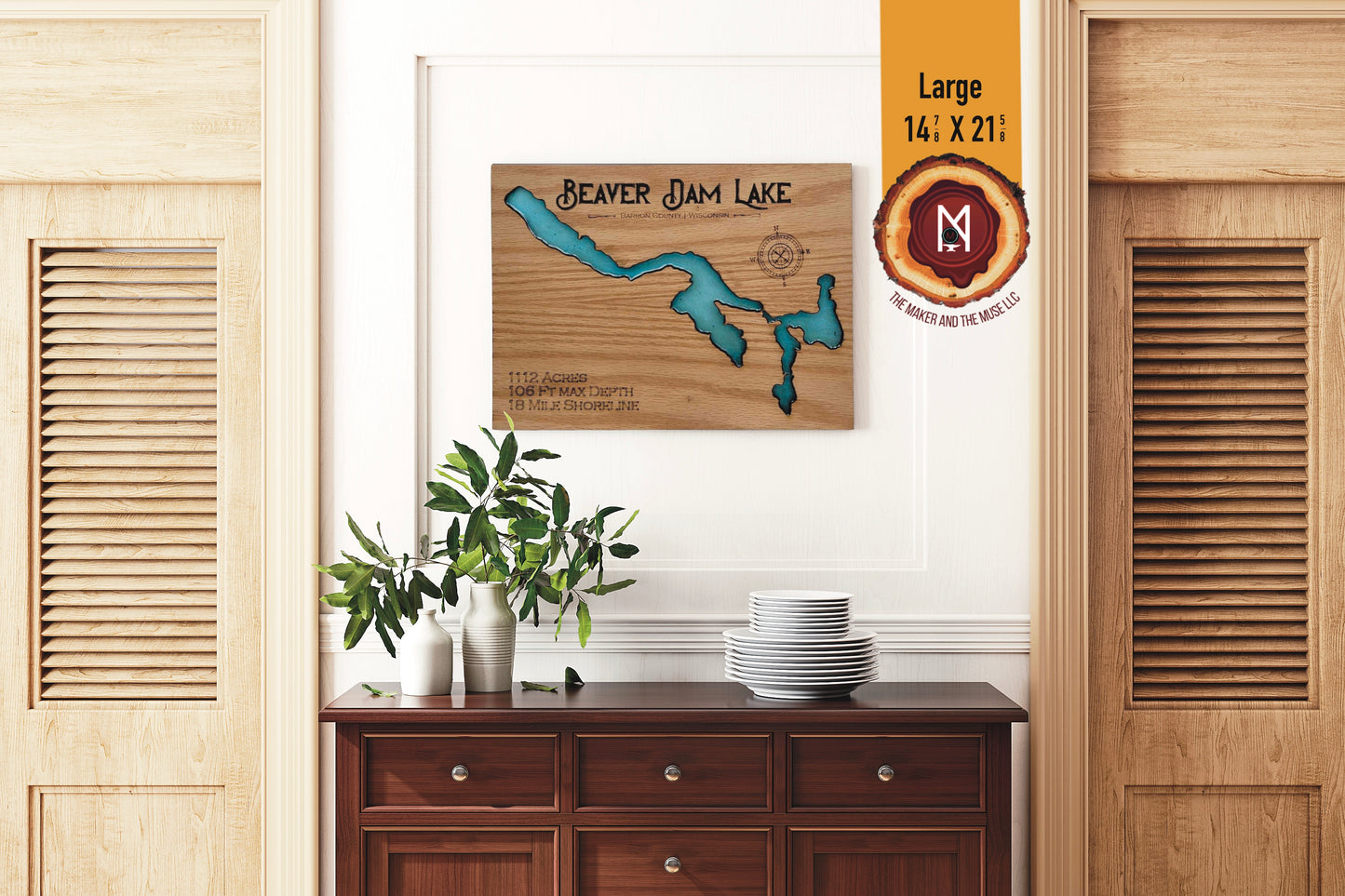 Beaver Dam Lake Resin Wall Art | Barron County WI | Lake Map | Wood Lake Map