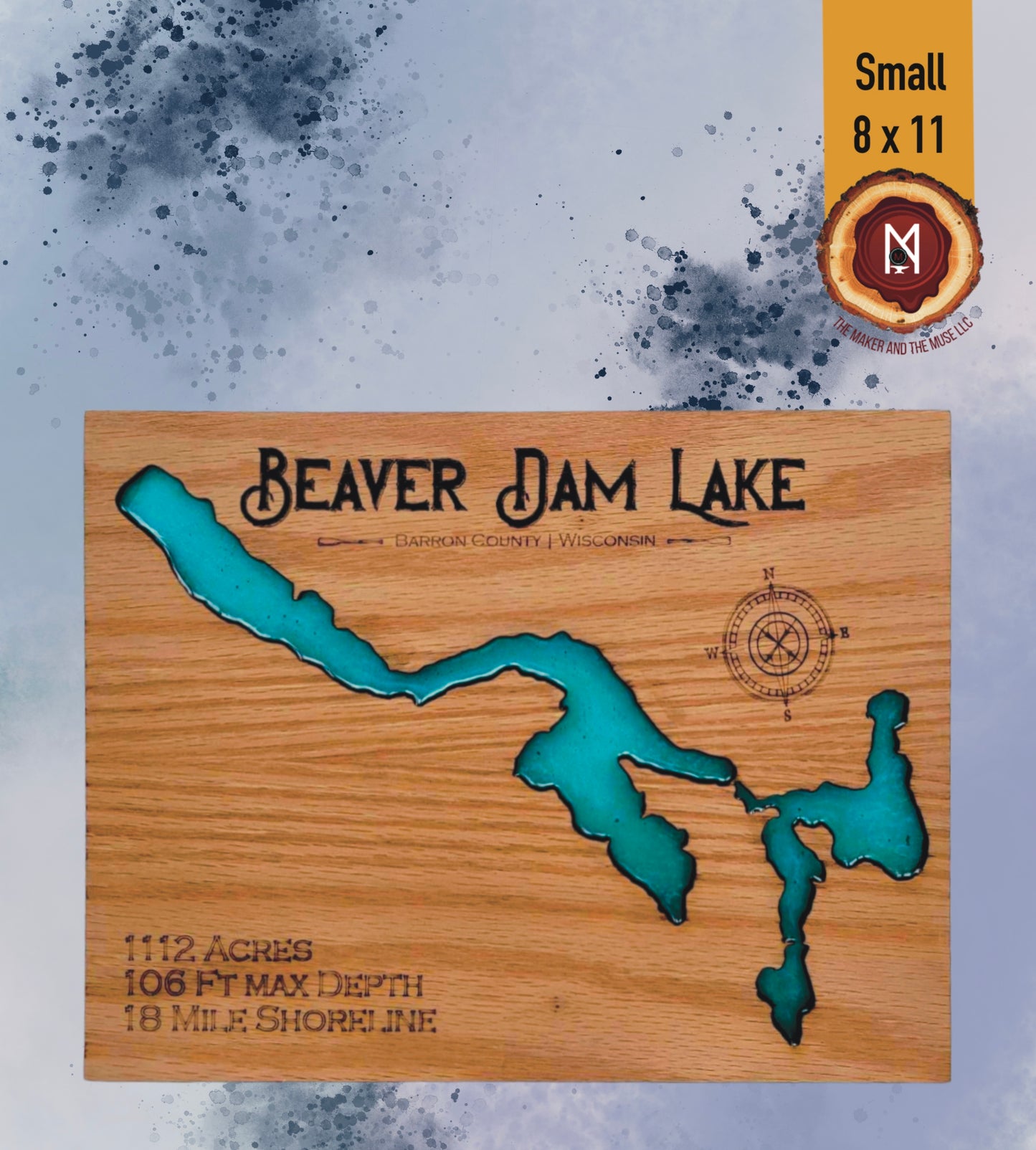 Beaver Dam Lake Resin Wall Art | Barron County WI | Lake Map | Wood Lake Map