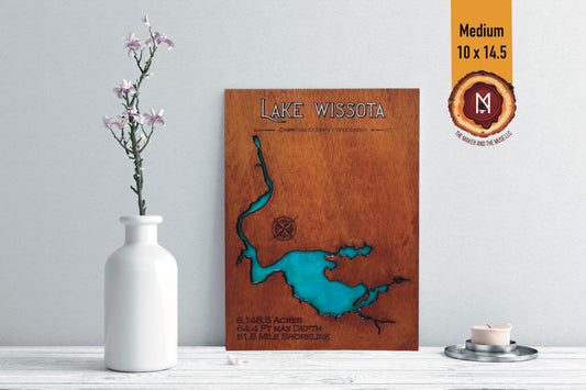 Lake Wissota Resin Wall Art | Eau Claire County WI | Lake Map | Wood Lake Map