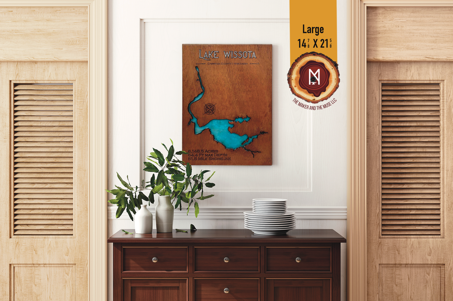 Lake Wissota Resin Wall Art | Eau Claire County WI | Lake Map | Wood Lake Map