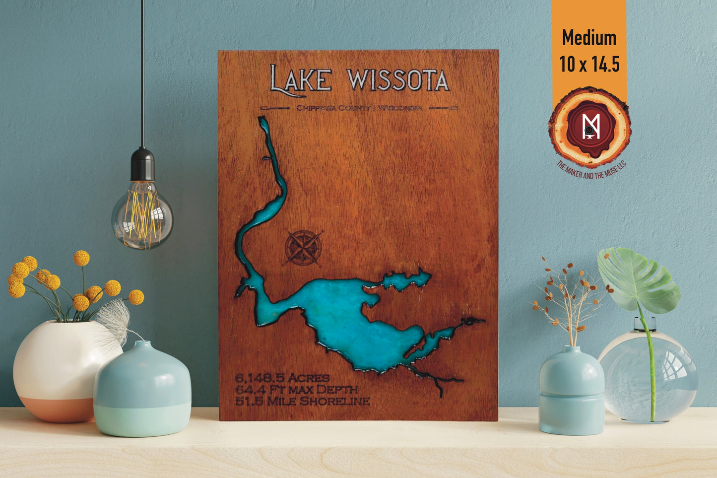 Lake Wissota Resin Wall Art | Eau Claire County WI | Lake Map | Wood Lake Map