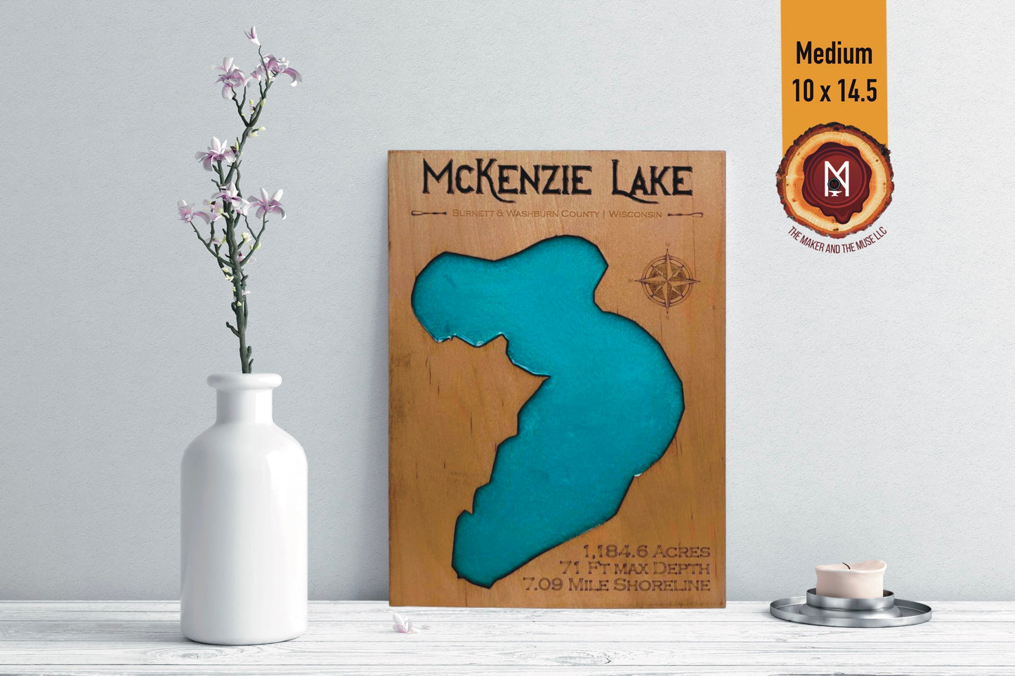 McKenzie Lake Resin Wall Art | Burnett & Washburn County WI | Lake Map | Wood Lake Map