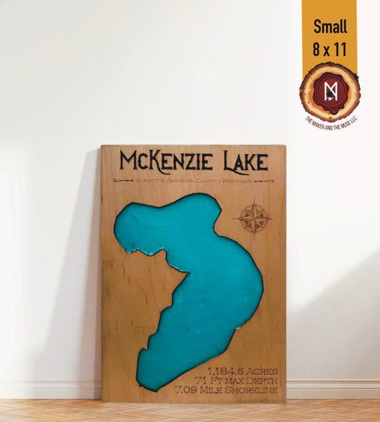 McKenzie Lake Resin Wall Art | Burnett & Washburn County WI | Lake Map | Wood Lake Map