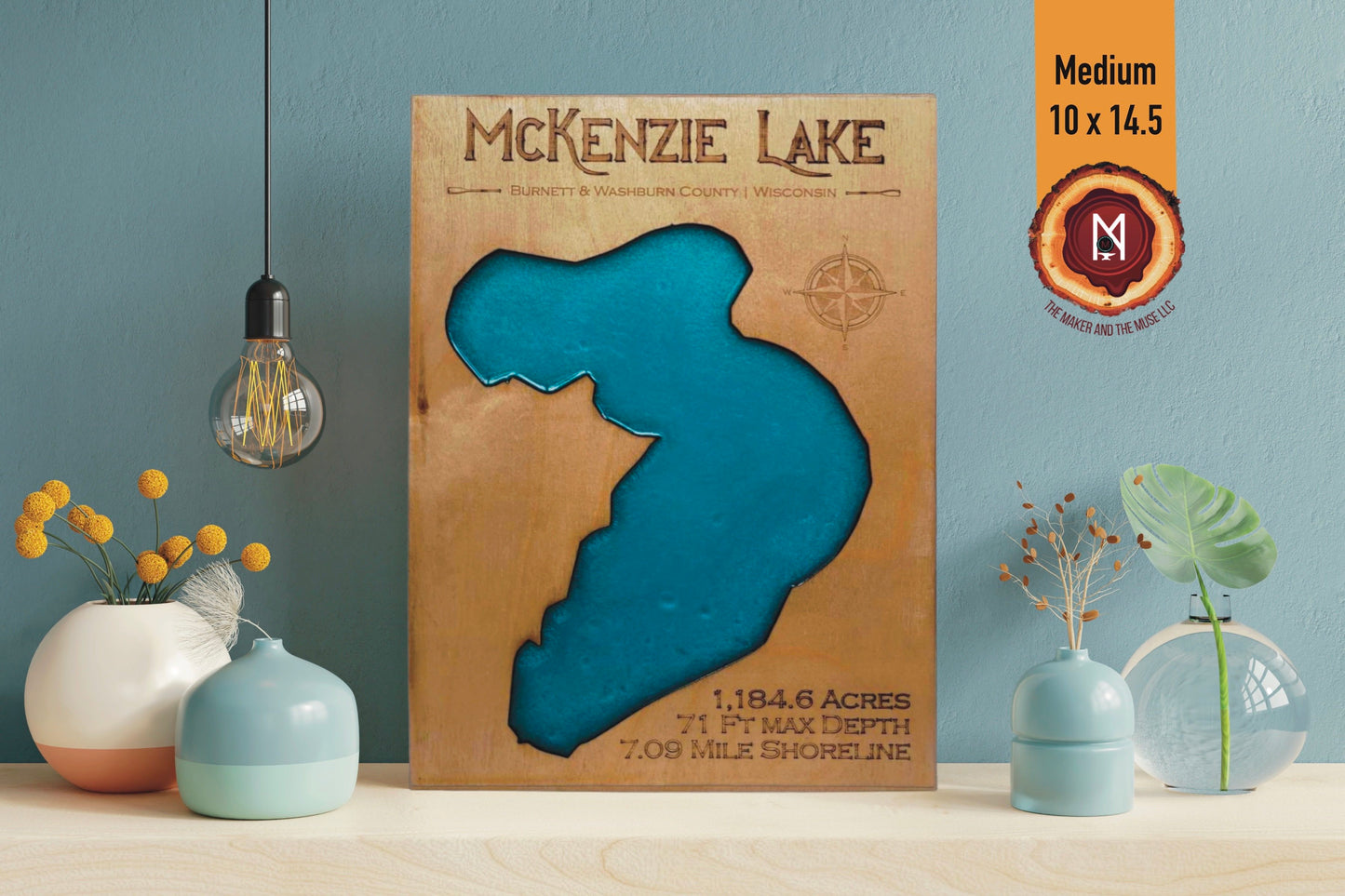 McKenzie Lake Resin Wall Art | Burnett & Washburn County WI | Lake Map | Wood Lake Map