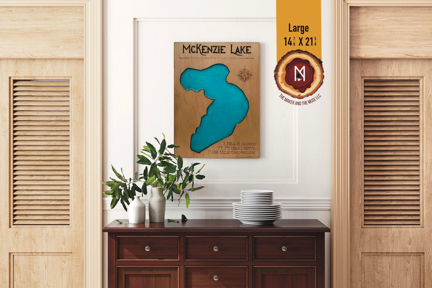 McKenzie Lake Resin Wall Art | Burnett & Washburn County WI | Lake Map | Wood Lake Map