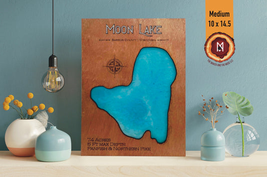 Moon Lake Resin Wall Art | Barron County WI | Lake Map | Wood Lake Map