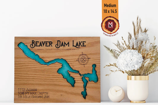 Beaver Dam Lake Resin Wall Art | Barron County WI | Lake Map | Wood Lake Map