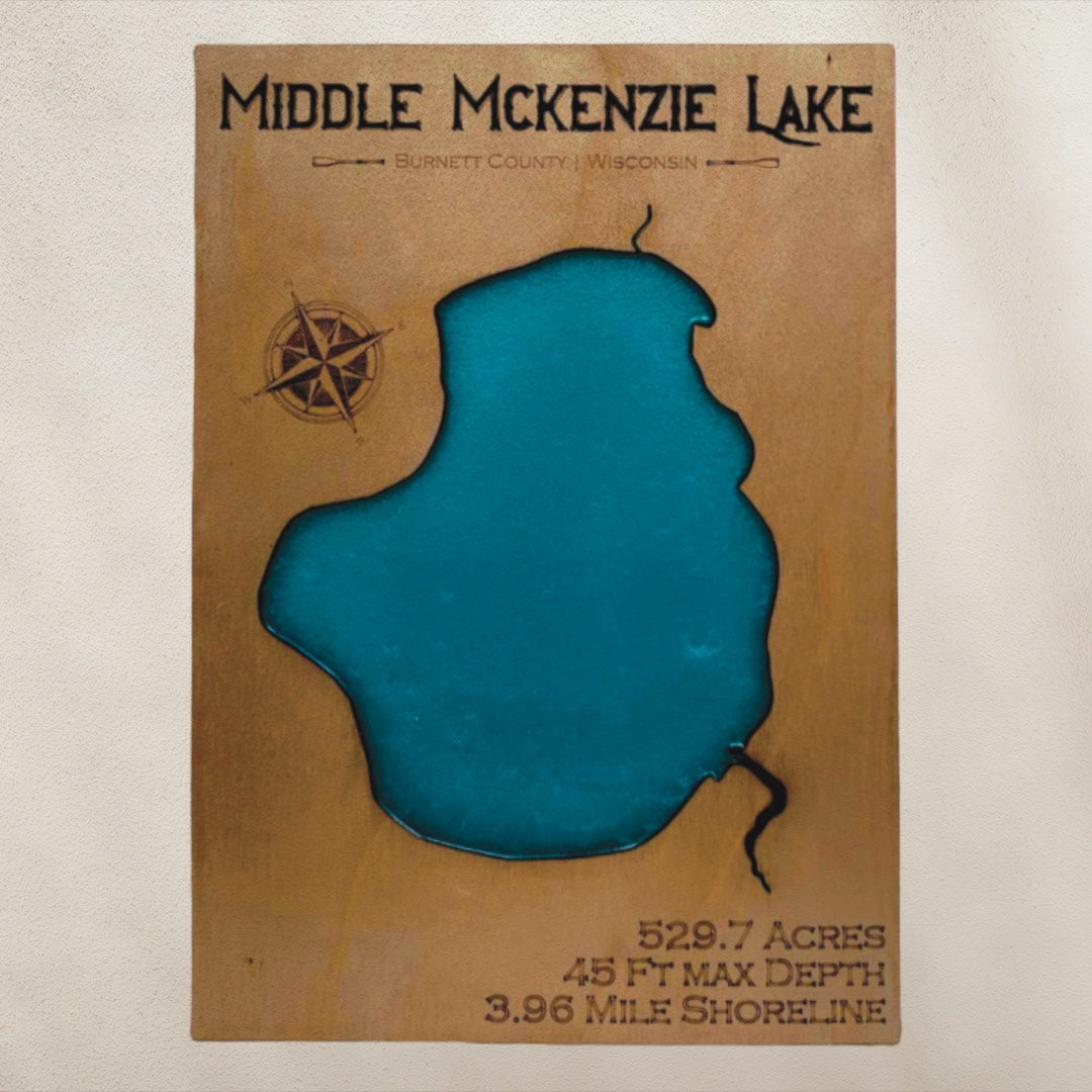 Middle McKenzie Resin Wall Art | Burnett County | Lake Map | Wood Lake Map