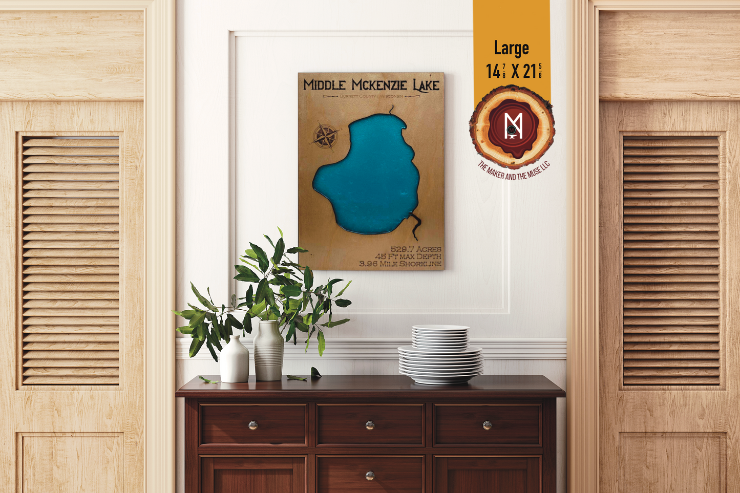 Middle McKenzie Resin Wall Art | Burnett County | Lake Map | Wood Lake Map