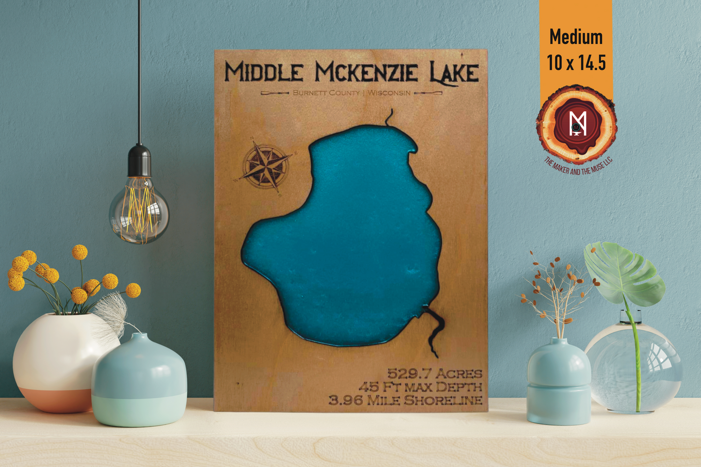 Middle McKenzie Resin Wall Art | Burnett County | Lake Map | Wood Lake Map